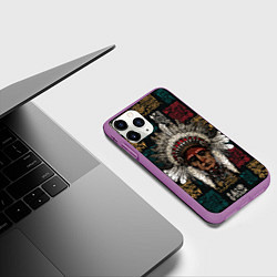 Чехол iPhone 11 Pro матовый Эхо прошлого индеец, цвет: 3D-фиолетовый — фото 2