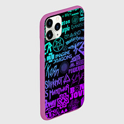 Чехол iPhone 11 Pro матовый ЛОГОТИПЫ РОК ГРУПП НЕОН ROCK NEON, цвет: 3D-фиолетовый — фото 2