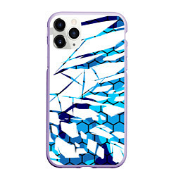 Чехол iPhone 11 Pro матовый 3D ВЗРЫВ ПЛИТ Белые и синие осколки, цвет: 3D-светло-сиреневый
