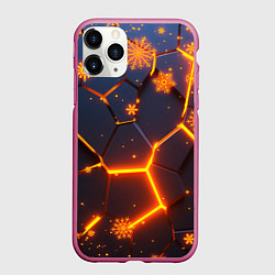 Чехол iPhone 11 Pro матовый НОВОГОДНИЕ ОГНЕННЫЕ 3D ПЛИТЫ FIRE NEON HEXAGON
