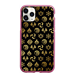 Чехол iPhone 11 Pro матовый GOLDEN GENSHIN IMPACT PATTERN ЗОЛОТО ГЕНШИН ИМПАКТ, цвет: 3D-малиновый