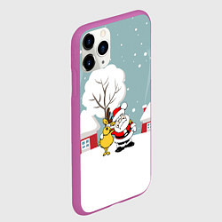 Чехол iPhone 11 Pro матовый Деревенский Новый Год Дед Мороз и Олень, цвет: 3D-фиолетовый — фото 2