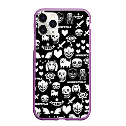 Чехол iPhone 11 Pro матовый UNDERTALE PATTERN БЕЛЫЙ, цвет: 3D-фиолетовый
