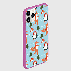 Чехол iPhone 11 Pro матовый Лисята и пингвины Новый год 2022, цвет: 3D-фиолетовый — фото 2