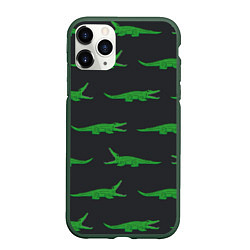 Чехол iPhone 11 Pro матовый Крокодилы паттерн, цвет: 3D-темно-зеленый