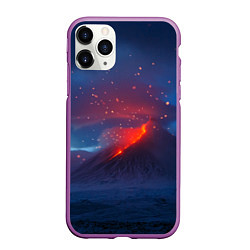 Чехол iPhone 11 Pro матовый Извержение вулкана ночью, цвет: 3D-фиолетовый