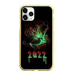 Чехол iPhone 11 Pro матовый Тигр 2022, цвет: 3D-желтый