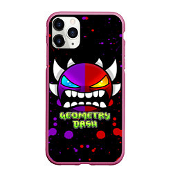 Чехол iPhone 11 Pro матовый GEOMETRY DASH DEMONS LEVELS, БРЫЗГИ КРАСОК, цвет: 3D-малиновый