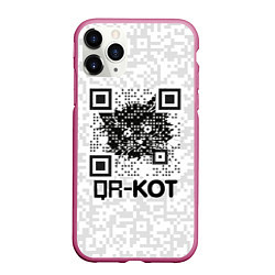 Чехол iPhone 11 Pro матовый QR код котик, цвет: 3D-малиновый