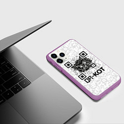 Чехол iPhone 11 Pro матовый QR код котик, цвет: 3D-фиолетовый — фото 2