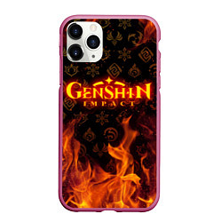 Чехол iPhone 11 Pro матовый GENSHIN IMPACT FIRE SYMBOL ОГНЕННАЯ СТИХИЯ, цвет: 3D-малиновый