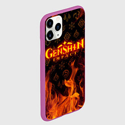Чехол iPhone 11 Pro матовый GENSHIN IMPACT FIRE SYMBOL ОГНЕННАЯ СТИХИЯ, цвет: 3D-фиолетовый — фото 2