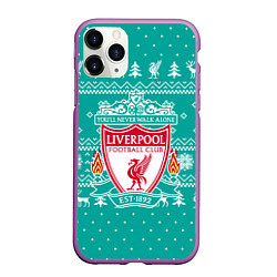 Чехол iPhone 11 Pro матовый НОВОГОДНИЙ СВИТЕР LIVERPOOL, цвет: 3D-фиолетовый