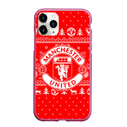 Чехол iPhone 11 Pro матовый FC Manchester United: Новогодний узор