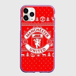 Чехол iPhone 11 Pro матовый FC Manchester United: Новогодний узор