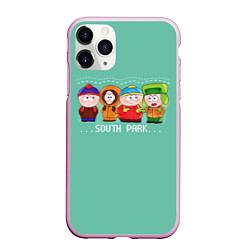 Чехол iPhone 11 Pro матовый South Park - Южный парк Кенни, Кайл, Эрик и Стэн, цвет: 3D-розовый