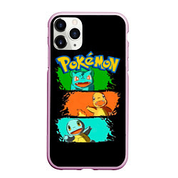 Чехол iPhone 11 Pro матовый Стартовые покемоны - Pokemon, цвет: 3D-розовый