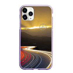 Чехол iPhone 11 Pro матовый Ночная трасса, Мерседес, цвет: 3D-светло-сиреневый