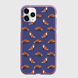 Чехол iPhone 11 Pro матовый Акварельные лисы паттерн, цвет: 3D-фиолетовый