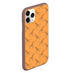 Чехол iPhone 11 Pro матовый Жирафы паттерн, цвет: 3D-коричневый — фото 2
