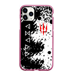 Чехол iPhone 11 Pro матовый The Witcher black & white, цвет: 3D-малиновый