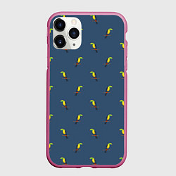 Чехол iPhone 11 Pro матовый Тукан паттерн, цвет: 3D-малиновый