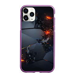 Чехол iPhone 11 Pro матовый НЕОНОВЫЙ ВЗРЫВ ПЛИТЫ, ОБЛОМКИ NEON EXPLOSION