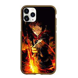 Чехол iPhone 11 Pro матовый Сукуна стреляет пламенем Магическая битва, цвет: 3D-коричневый