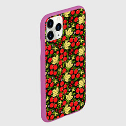 Чехол iPhone 11 Pro матовый Черешни хохлома, цвет: 3D-фиолетовый — фото 2