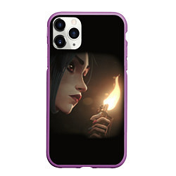 Чехол iPhone 11 Pro матовый Arcane - League Of Legends Jinx с огнем, цвет: 3D-фиолетовый