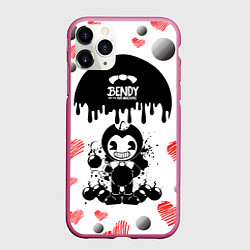 Чехол iPhone 11 Pro матовый BOMB LOVE BENDY AND THE INK MACHINE, цвет: 3D-малиновый