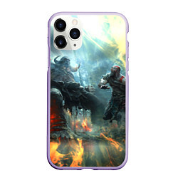 Чехол iPhone 11 Pro матовый God of War Fighting, цвет: 3D-светло-сиреневый