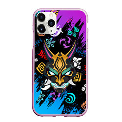 Чехол iPhone 11 Pro матовый Genshin Impact стихия Маска Сяо, цвет: 3D-розовый