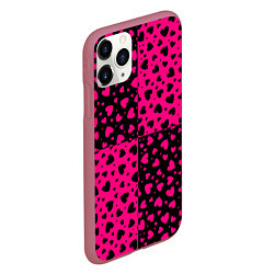 Чехол iPhone 11 Pro матовый Черно-Розовые сердца, цвет: 3D-малиновый — фото 2