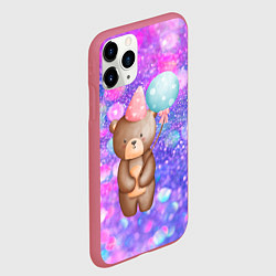 Чехол iPhone 11 Pro матовый День Рождения - Медвежонок с шариками, цвет: 3D-малиновый — фото 2