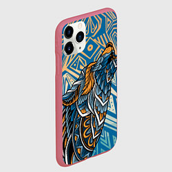 Чехол iPhone 11 Pro матовый Синий волк в графике, цвет: 3D-малиновый — фото 2