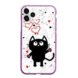 Чехол iPhone 11 Pro матовый Влюблённый котик Cat Love, цвет: 3D-фиолетовый