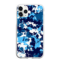 Чехол iPhone 11 Pro матовый Сине-бело-голубой камуфляж, цвет: 3D-белый