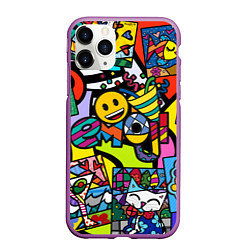 Чехол iPhone 11 Pro матовый Romero Britto - emoji