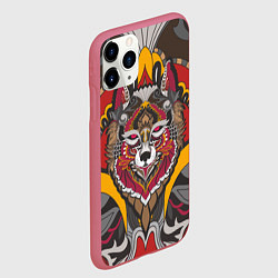 Чехол iPhone 11 Pro матовый Этника Волк Узоры, цвет: 3D-малиновый — фото 2