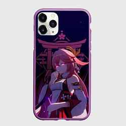 Чехол iPhone 11 Pro матовый Genshin Impact - Гудзи Яэ Мико, цвет: 3D-фиолетовый