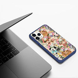 Чехол iPhone 11 Pro матовый Дикие животные паттерн, цвет: 3D-тёмно-синий — фото 2