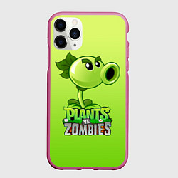 Чехол iPhone 11 Pro матовый Plants vs Zombies - Горохострел, цвет: 3D-малиновый