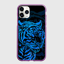 Чехол iPhone 11 Pro матовый Голубой тигр Blue, цвет: 3D-фиолетовый