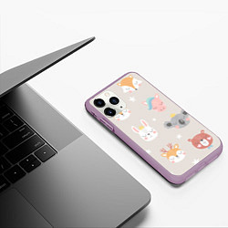 Чехол iPhone 11 Pro матовый Мордочки зверят, цвет: 3D-сиреневый — фото 2
