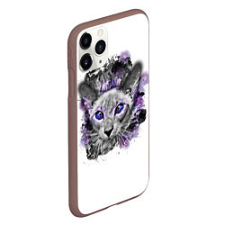 Чехол iPhone 11 Pro матовый Глазастый кот из космоса, цвет: 3D-коричневый — фото 2