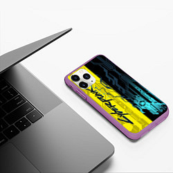 Чехол iPhone 11 Pro матовый CYBERPUNK 2077 Логотип, цвет: 3D-фиолетовый — фото 2