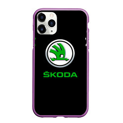 Чехол iPhone 11 Pro матовый Skoda нарисованные линии, цвет: 3D-фиолетовый