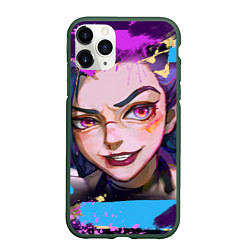 Чехол iPhone 11 Pro матовый Jinx Arcane граффити, цвет: 3D-темно-зеленый