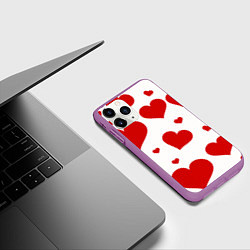 Чехол iPhone 11 Pro матовый Красные сердечки Heart, цвет: 3D-фиолетовый — фото 2